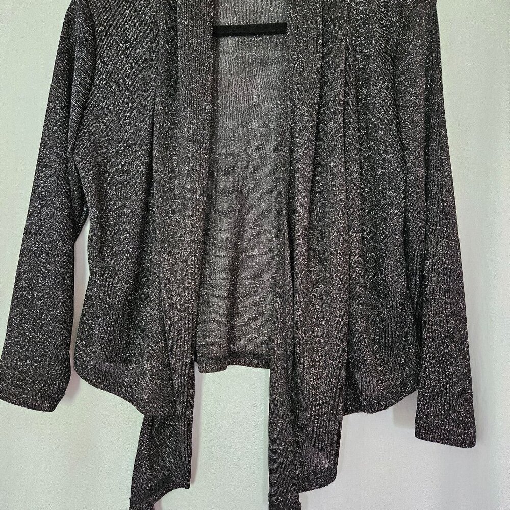 Alex Marie Black Metallic Evening Draped Cardigan‎ Size Large